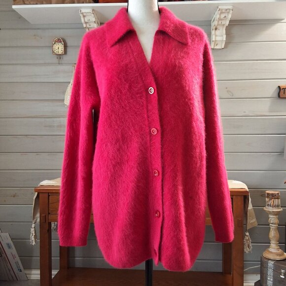 Vintage GiGi Womens Red Mohair Button Down Cardigan Sweater XL Cozycore - Picture 3 of 7